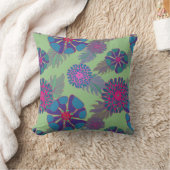 花カラフルお洒落柄グリーン クッション (ブランケット)