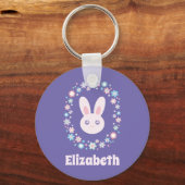 花カラフルかわいいバニーラビットラベンダーブルー キーホルダー (正面)
