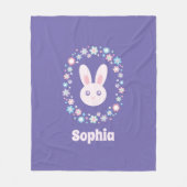 花カラフルかわいいバニーラビットラベンダーブルー フリースブランケット (正面)