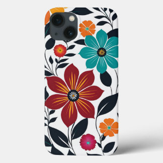 花カラフルかわいい春フローラアートパターン iPhone 13ケース
