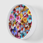 花カラフルかわいらし模様–20240 壁時計 (傾斜)