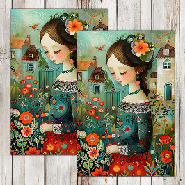 花カラフルが切り離された庭の少女 薄葉紙