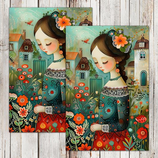 花カラフルが切り離された庭の少女 薄葉紙