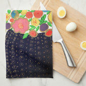 花カラフルが黒いボホの花瓶で花束 キッチンタオル (四つ折り)