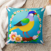 花カラフルで囲まれた枝鳥 クッション (ブランケット)