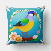 花カラフルで囲まれた枝鳥 クッション (裏面)
