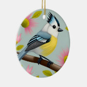 花カラフルで囲まれた枝鳥 セラミックオーナメント (右)