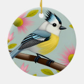 花カラフルで囲まれた枝鳥 セラミックオーナメント (裏面)