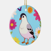 花カラフルで囲まれた枝鳥 セラミックオーナメント (右)