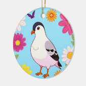 花カラフルで囲まれた枝鳥 セラミックオーナメント (左)