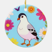 花カラフルで囲まれた枝鳥 セラミックオーナメント (裏面)