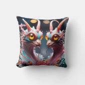 花カラフルで描かれた多関節のドラゴン彫刻 クッション (正面)