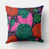 花カラフルとバラ – ピンク緑と黒 クッション (裏面)