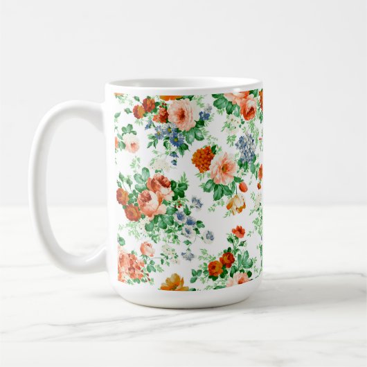 花カラフルとピンクと赤のバラ コーヒーマグカップ (左)