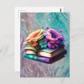 花カラフルと本 ポストカード (正面/裏面)