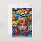 花カラフルと熊が咲く虹のアニメ少女 サンキューカード (正面)