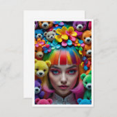 花カラフルと熊が咲く虹のアニメ少女 サンキューカード (正面/裏面)