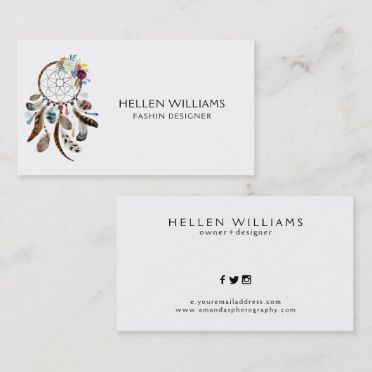 花カラフルと羽のドリームキャッチャー 名刺 (正面/裏面)