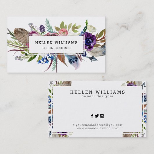 花カラフルと羽毛の花束 名刺 (正面/裏面)