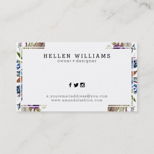 花カラフルと羽毛の花束 名刺 (裏面)