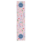 花カラフルと葉植物模様 ショートテーブルランナー (正面)