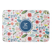 花カラフルと葉植物模様 バスマット (正面)