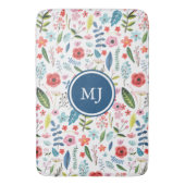 花カラフルと葉植物模様 バスマット (正面縦)