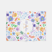 花カラフルと葉花 フリースブランケット (正面(横))