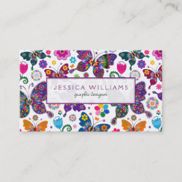 花カラフルと蝶のパターン 名刺