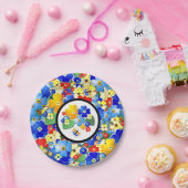 花カラフルと蝶キッズパーティー ペーパープレート (パーティー)