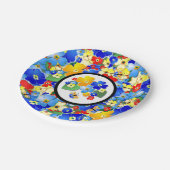 花カラフルと蝶キッズパーティー ペーパープレート (アングル)