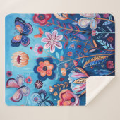 花カラフルと蝶シェルパブランケット シェルパブランケット (正面(横))