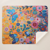 花カラフルと蝶シェルパブランケット シェルパブランケット (正面(横))