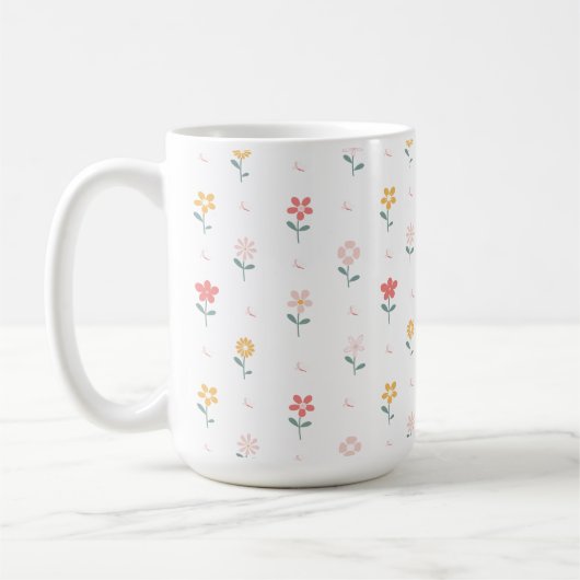 花カラフルと蝶パターン コーヒーマグカップ (左)