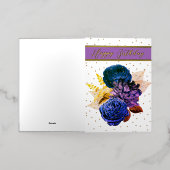 花カラフルと金ゴールドアクセント誕生日 箔グリーティングカード (外側レイダウン)