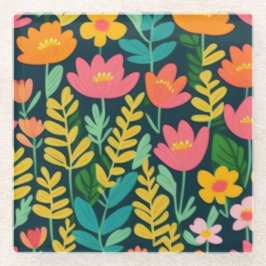 花カラフルと離れ花 ガラスコースター