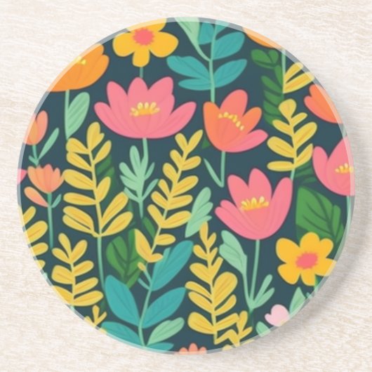 花カラフルと離れ花 コースター (正面)