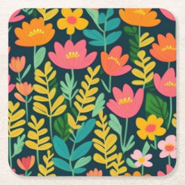 花カラフルと離れ花 スクエアペーパーコースター