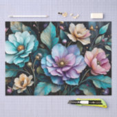 花カラフルと離れ黒背景II 薄葉紙 (クラフト)