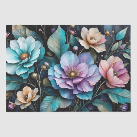 花カラフルと離れ黒背景II 薄葉紙 (正面)