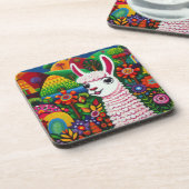 花カラフルに囲ま絵を描れたラマ コースター (左側)