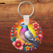 花カラフルに囲ま鮮やかれた鳩 キーホルダー (裏面)