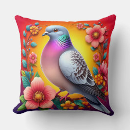 花カラフルに囲ま鮮やかれた鳩 クッション