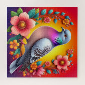 花カラフルに囲ま鮮やかれた鳩 ジグソーパズル (横)