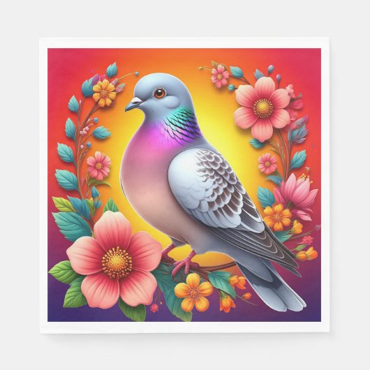 花カラフルに囲ま鮮やかれた鳩 スタンダードランチョンナプキン (正面)
