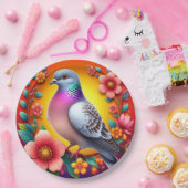 花カラフルに囲ま鮮やかれた鳩 ペーパープレート (パーティー)