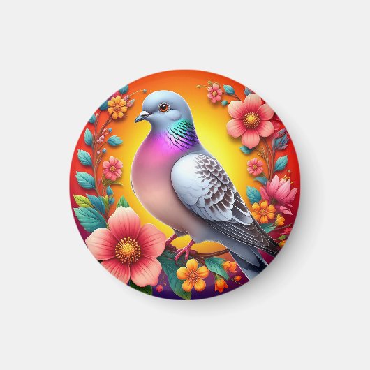 花カラフルに囲ま鮮やかれた鳩 マグネット (正面)