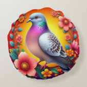 花カラフルに囲ま鮮やかれた鳩 ラウンドクッション (裏面)