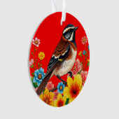 花カラフルに覆われた鳥 オーナメント (正面)