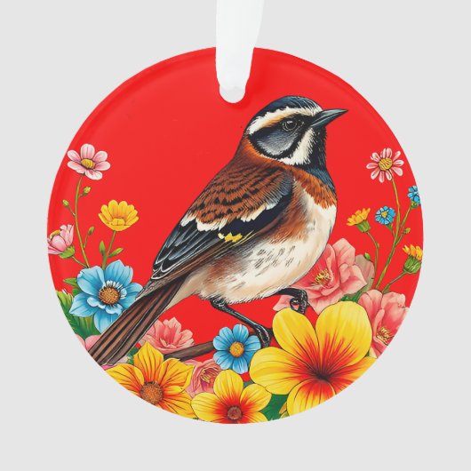 花カラフルに覆われた鳥 オーナメント (正面)